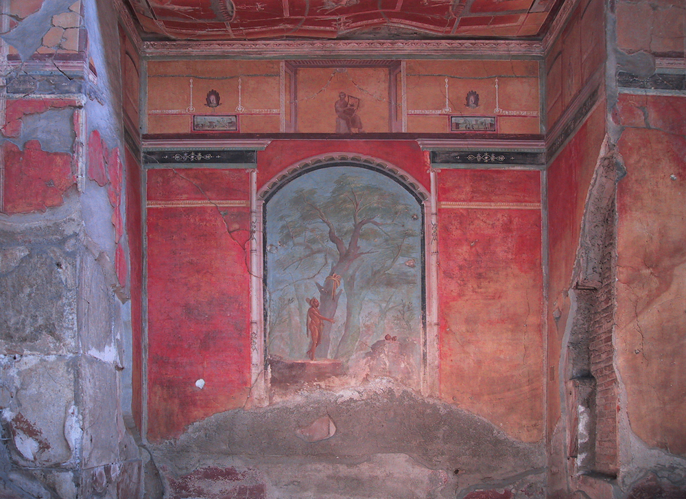 Wall-painting depicting Hercules in the garden of Hesperides, framed within an aedicula (shrine) Villa Poppaea, Oplontis